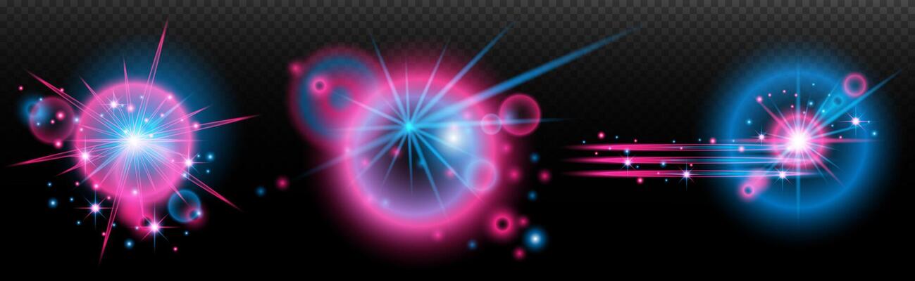 set of glowing blue and pink light effects