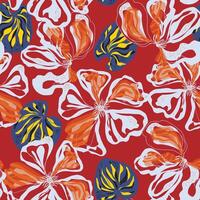 a red and blue ,floral pattern on a red background vector