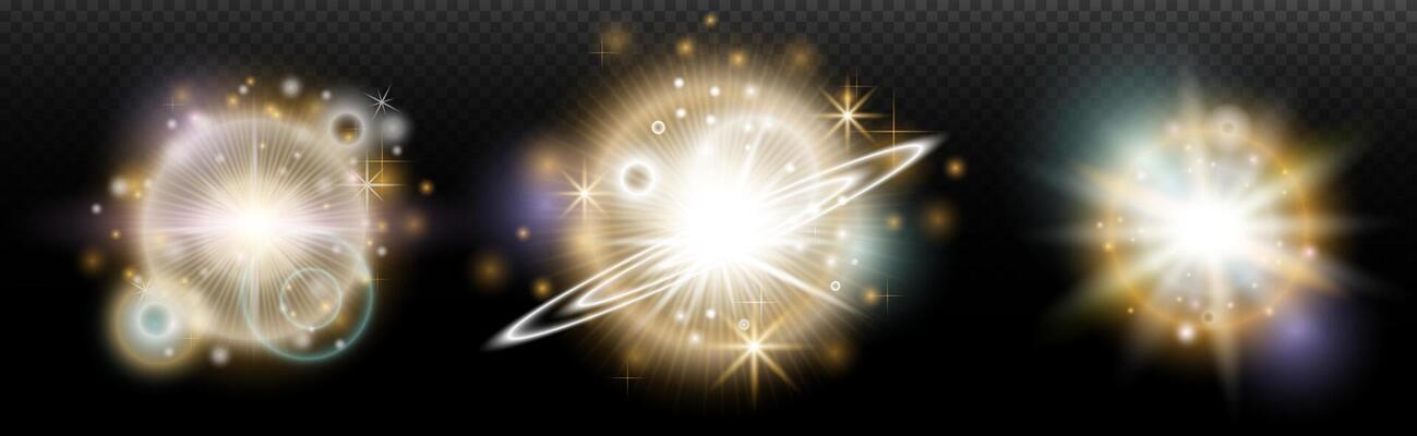 set of glowing stars and light. effects on a black background