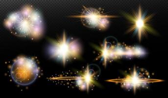 a set of different glowing light effects vector