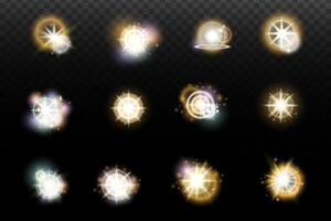 a set of different glowing stars and lights vector