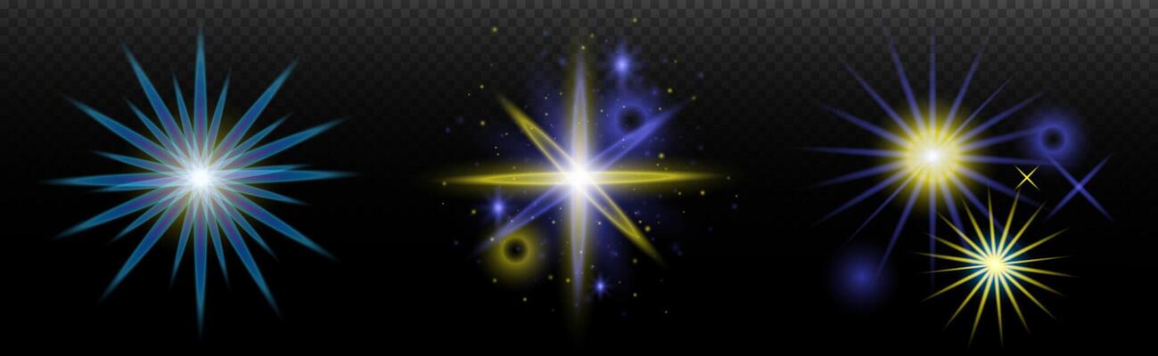 four different colored stars on a black background