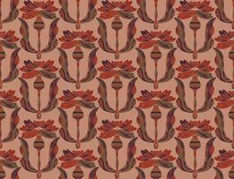 a pattern with red and orange flowers on a beige background vector