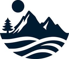 Mountain and water with a tree in the middle vector