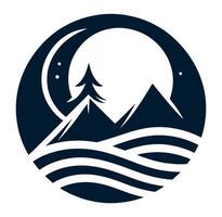 A mountain and a moon in a circle logo vector