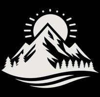 A mountain with trees and a sun on it vector