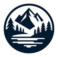 A mountain and lake logo with a mountain in the background vector