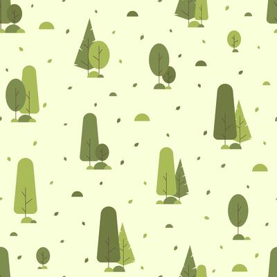 Spring forest with green foliage seamless pattern. Summer parkland landscape seamless background
