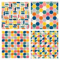 Simple retro bauhaus colorful geometric pattern set. seamless colorful pattern collection vector