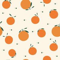 Simple juicy oranges seamless pattern illustration. Aesthetic groovy tangerine fruit design for print vector
