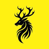 Black Deer Head Silhouette with Abstract Antlers on Yellow Background vector