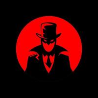Mysterious Masked Man with Top Hat Silhouette on Red Circle Background vector