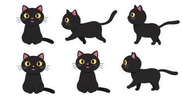 Black cat character animation in playful flat design art vector