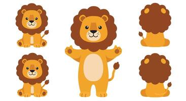 Cute lion character design in flat style showcasing multiple poses art vector