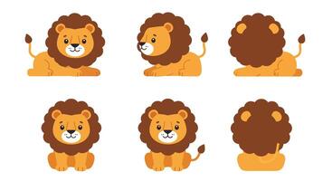 Cute lion character in playful poses featuring flat design style art vector