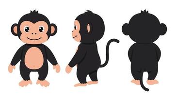 Black owl character design in flat style showcasing three different poses illustration vector