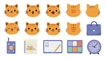 Cat expressions transition from happy to sleepy in flat illustration vector