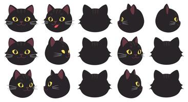 Black cat face expressions in flat design style art vector