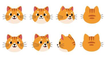 Cat expressions in flat design style showcasing different angles and emotions in illustration vector