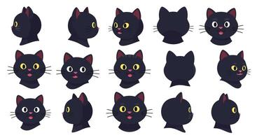 Black cat character expressions in flat and minimal illustration style vector