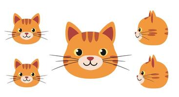Cute orange cat character design in flat style showcasing different expressions illustration vector