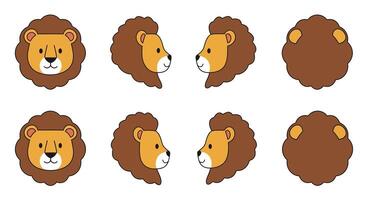 Lion character design in flat style showcasing various expressions in art vector