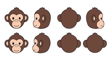 Cute monkey character in multiple views with flat design art vector