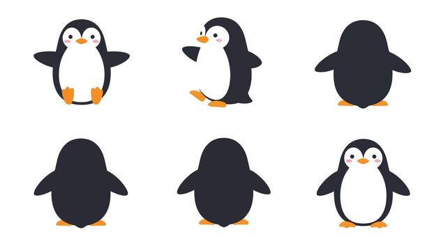 Penguin character animation sequence in flat design style art vector