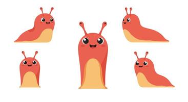 Cute cartoon snails in different poses and expressions with flat design art vector