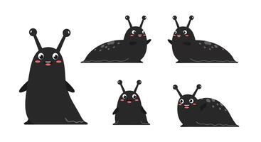 Cute cartoon snail characters in minimal style showcasing various expressions illustration vector