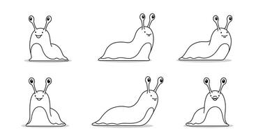 Snail character design in minimal style showcasing playful expressions and poses in illustration vector