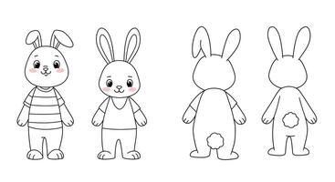 Cute bunny character design transformation in flat minimal art vector
