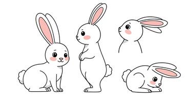 Cute rabbit character design in minimal style showcasing different poses illustration vector