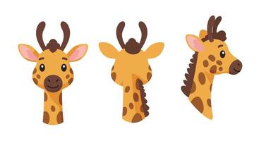 Giraffe character design in flat style showcasing three different angles illustration vector