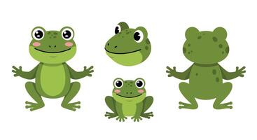 Frog character design in playful poses with flat colors and minimal details art vector
