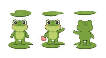 Cute frog character design in flat style with lily pads art vector