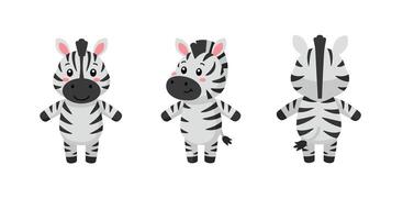 Cute cartoon zebra character in flat design with playful expressions illustration vector