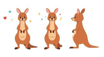 Cute kangaroo character design with playful expressions in minimal art vector