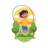 Happy child jumping rope in a colorful, flat design art vector