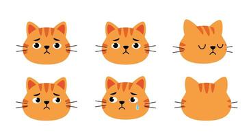 Cat emotion expressions in detailed flat art for animation and design use vector