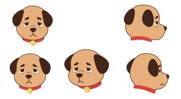 Dog character showing various expressions in flat art style vector