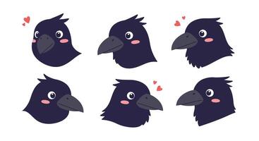 Cute cartoon crow expressions in minimal style showcasing various emotions illustration vector