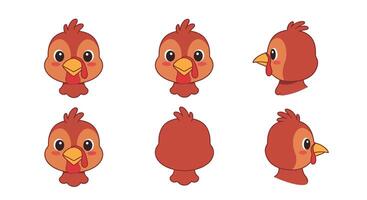 Cute cartoon bird character design in flat style showcasing various expressions illustration vector
