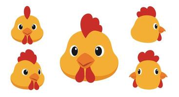 Chicken character design in flat colorful style showcasing different angles illustration vector