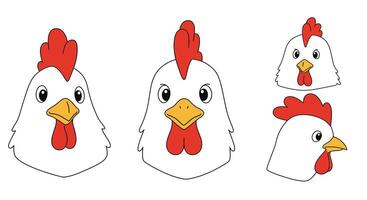 Chicken head illustrations in flat design showcasing multiple angles in art vector