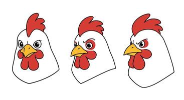Chicken head character design in minimal style showcasing expressions in illustration vector