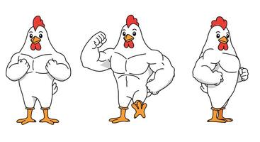 Muscular chicken character transformation in flat design art asdas vector