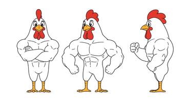 Muscular chicken character transformation in flat design art ddq vector