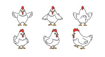 Chicken character design with minimal style showcasing various poses in art vector