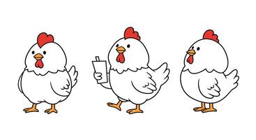 Chicken character in playful poses with flat design style art vector